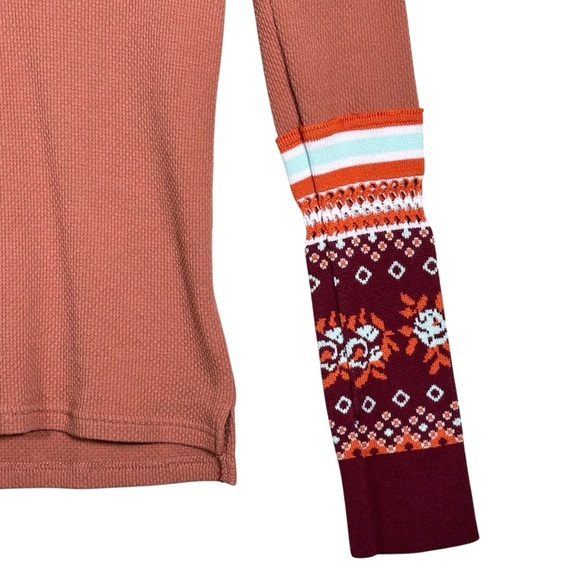 FREE PEOPLE Mikah Layering Cuff Waffle Knit Henley Thermal Top in autumn combo - Picture 5 of 9